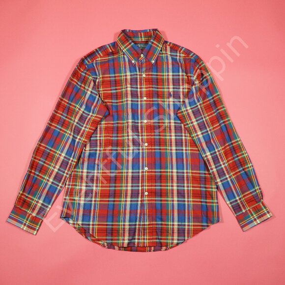 Polo Ralph Lauren Shirt Mens Medium Red Plaid Classic Fit Button Down Pony New - Picture 2 of 5